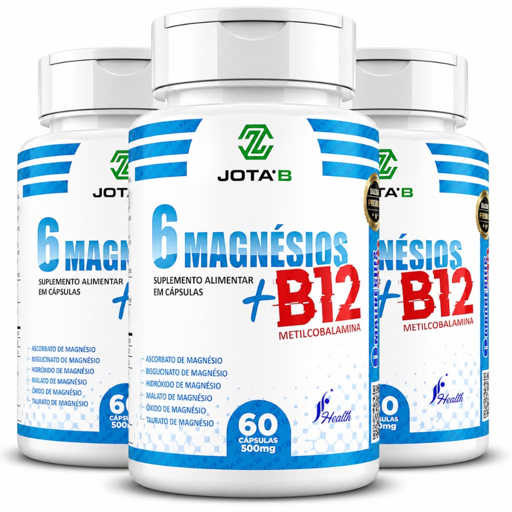 Suplemento 6 Magnesios + B12 Metilcobalamina 500mg – 60 Cápsulas Original – Magnésio Vitamina B12