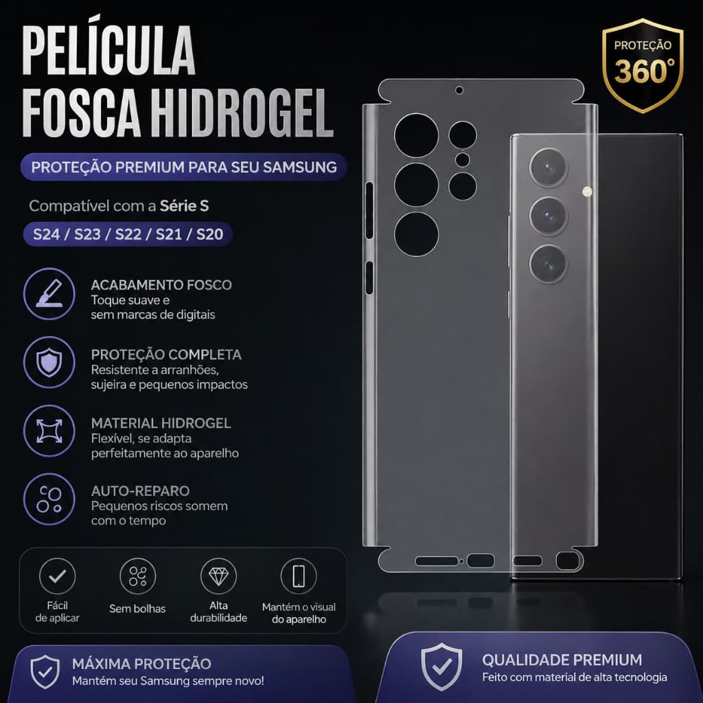 pelicula hydrogel TRASEIRA HD/FOSCA para samsung SERIE S/ s22/s23/s24/s25/S26 ultra