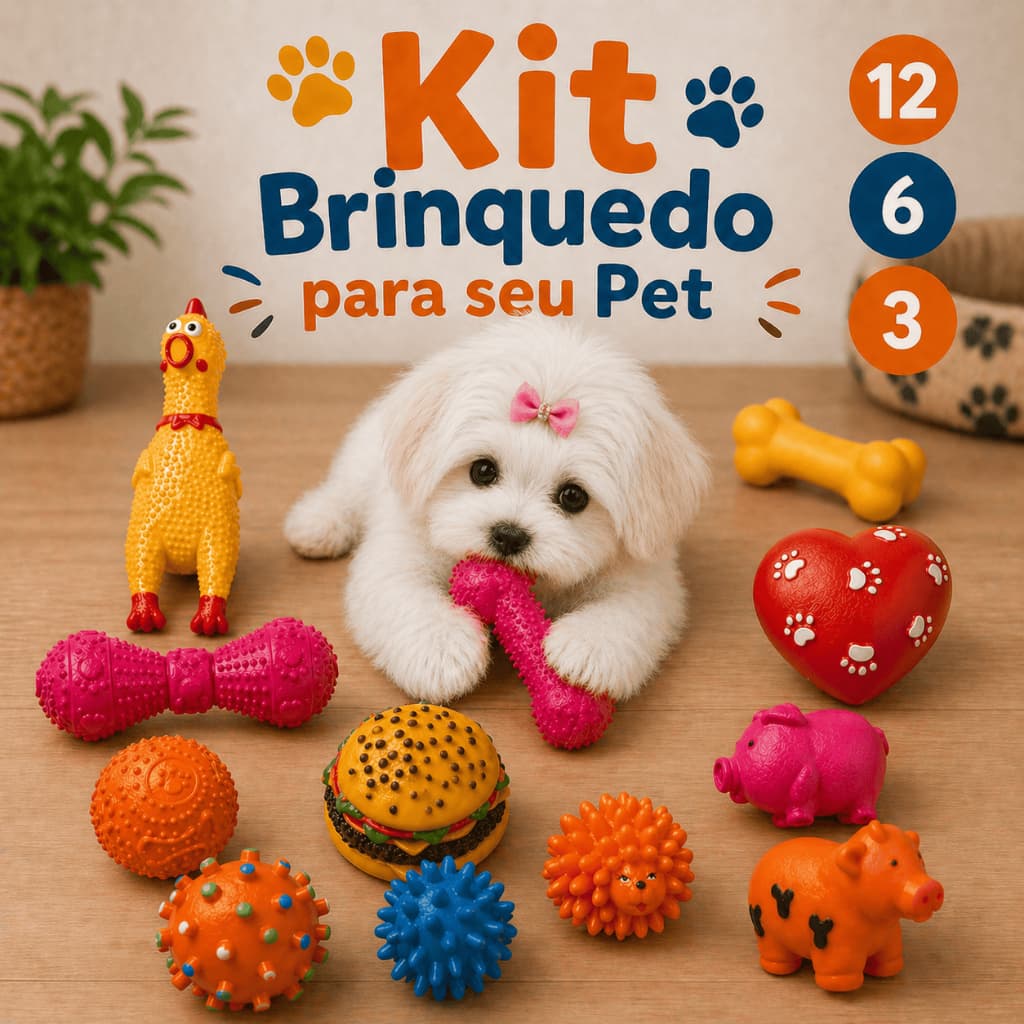 Kit 12/6/3 Brinquedos Mordedores Pet Cachorro Filhote Anti-Stress Sortidos