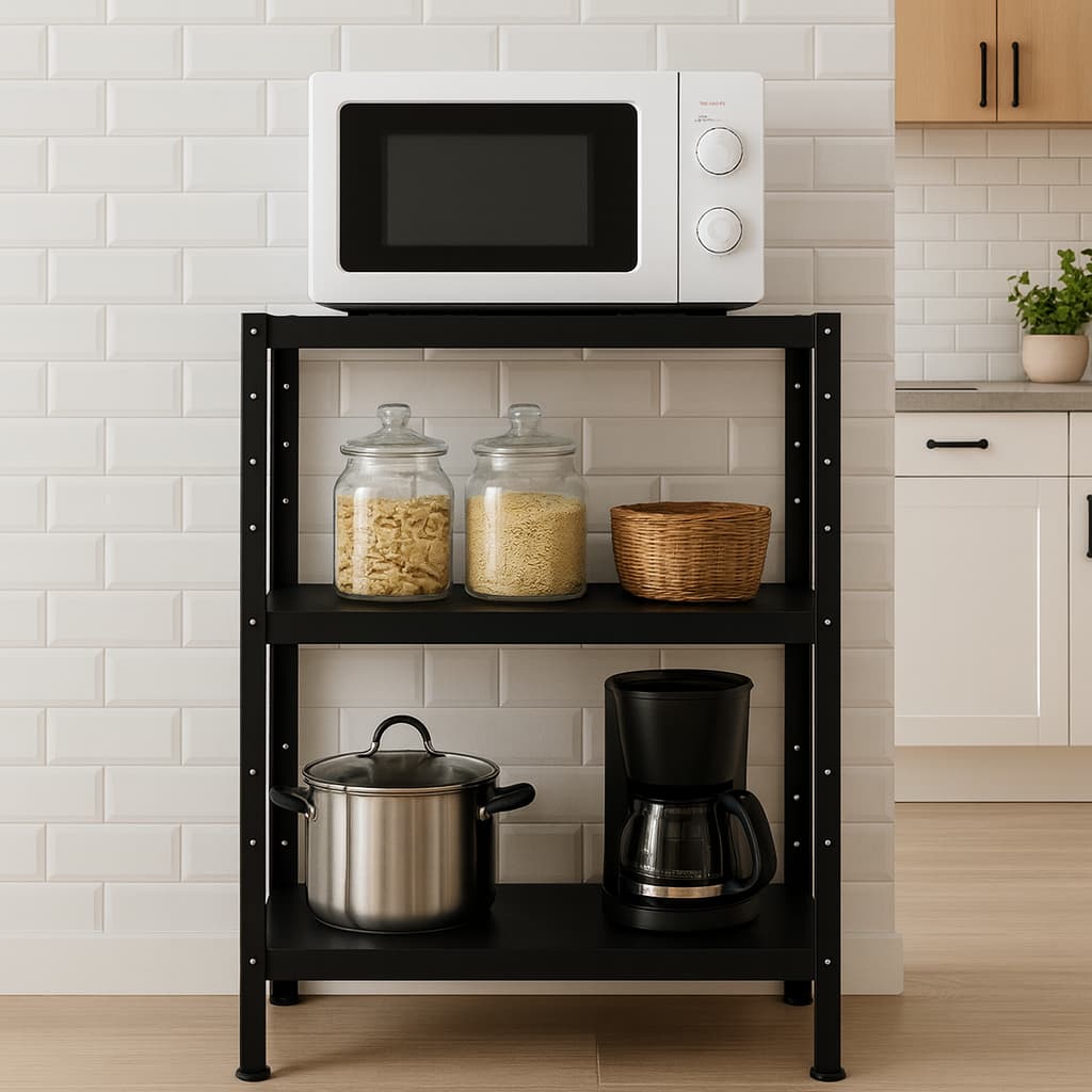 Balcão Microondas Multiuso Cozinha Organizador Despensa 3 Prateleiras Reforçadas em Aço Premium