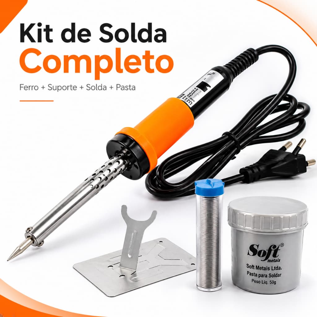 Ferro de Solda 110V ou 220V + Pasta e Tubo de Solda Kit Completo Envio Rápido