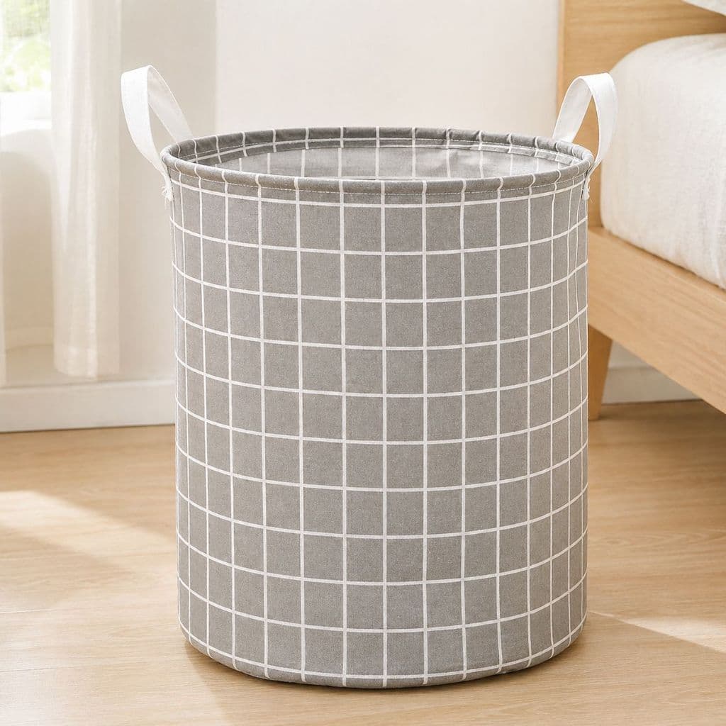 Cesto de Roupa Suja Dobrável 40L Xadrez Organizador Multiuso com Alças para Lavanderia Quarto Banheiro