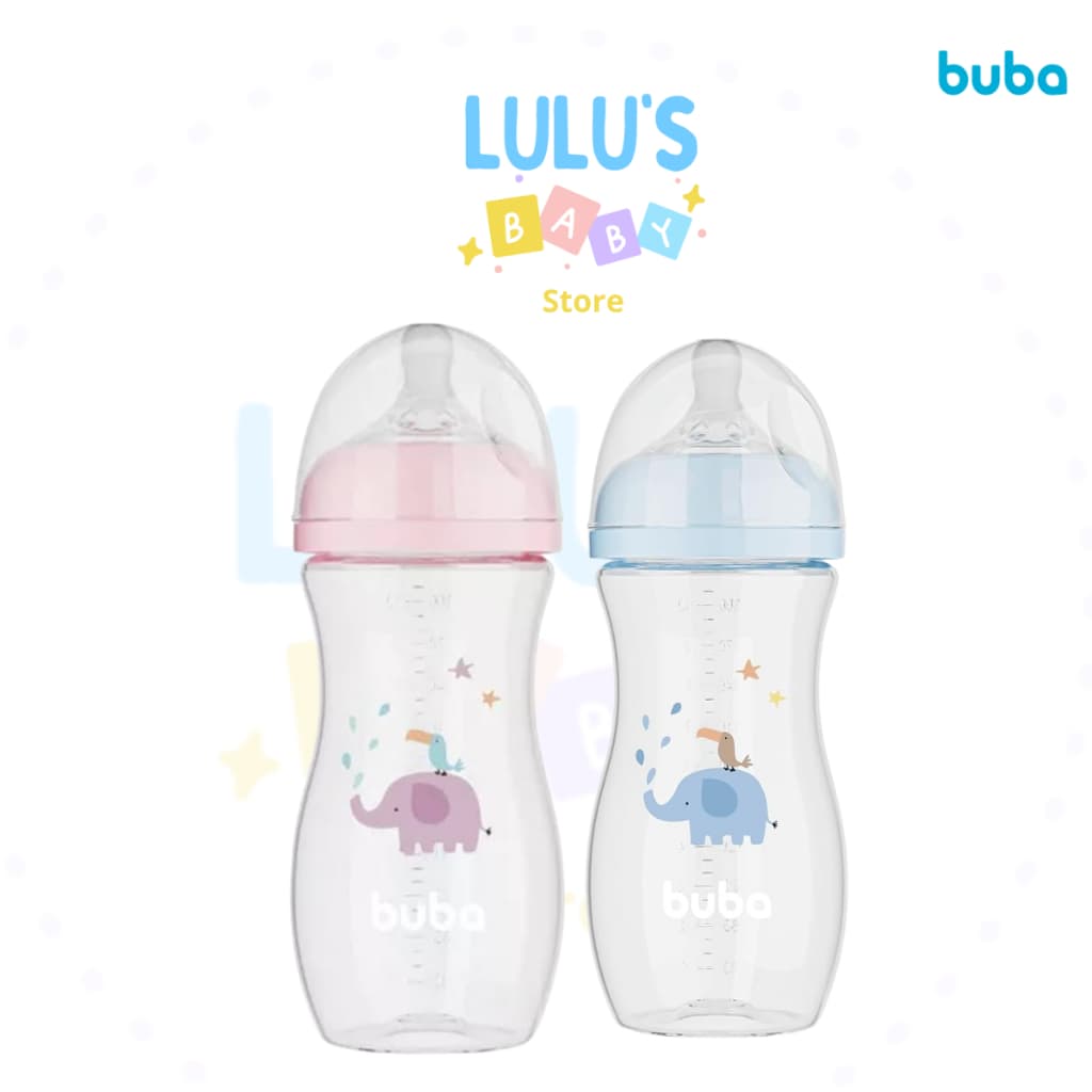 Mamadeira BUBA Easy Flow Anti-cólica 4+ 330ML  ROSA / AZUL - Elefante , Bebe  - Bico Fluxo Tamanho 3