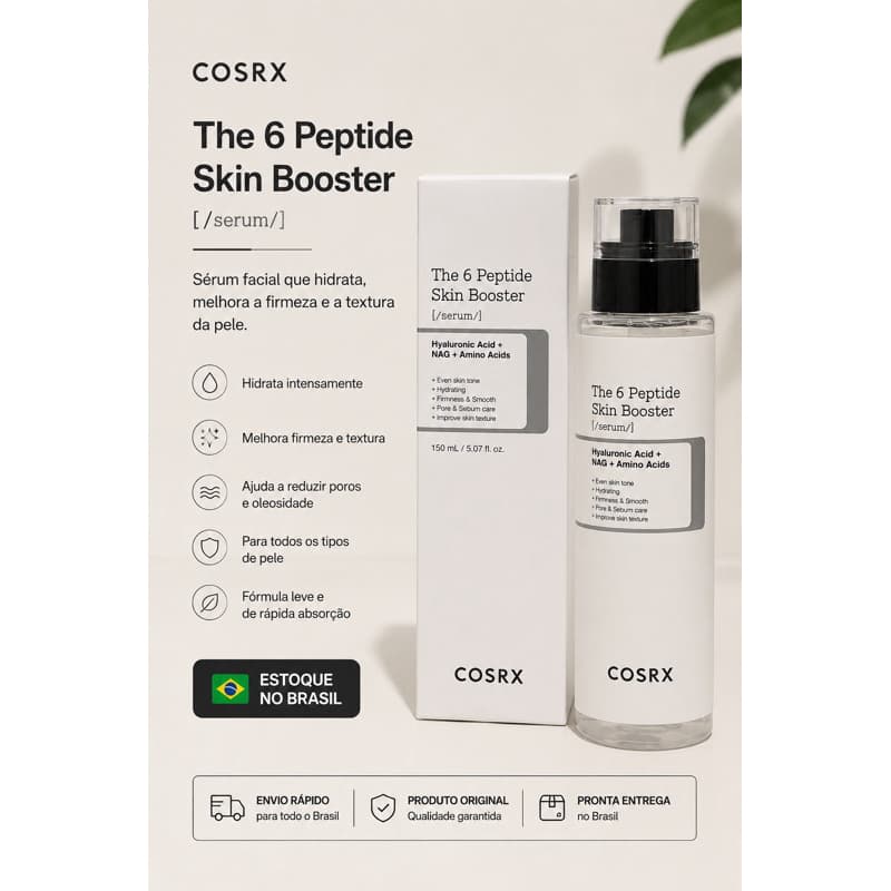 COSRX The 6 Peptide Skin Booster Serum 150ml Coreano | Sérum Facial Peptídeos | Anti-idade, Firmeza, Viço | Original