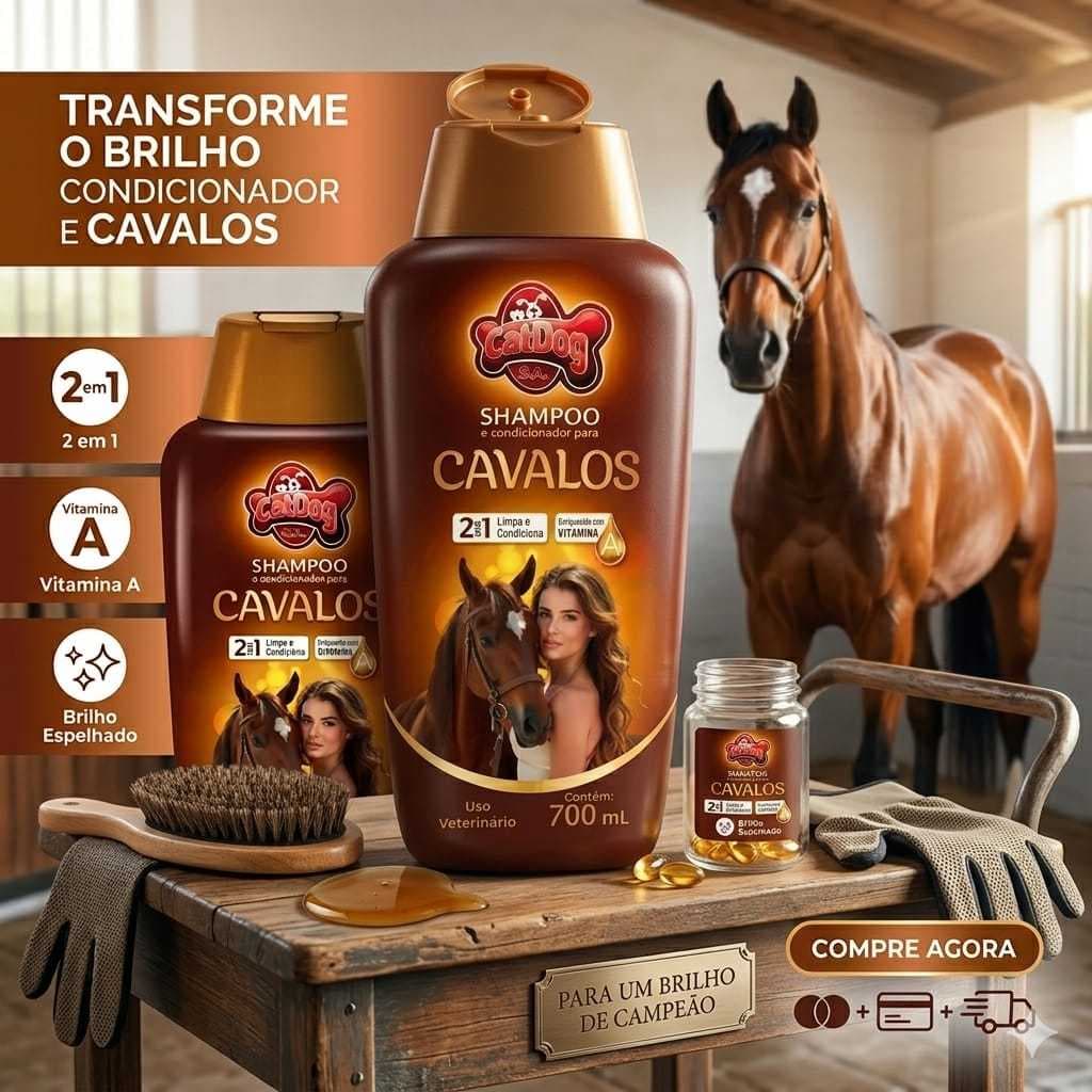 Top Shampoo e Condicionador 2x1 para Cavalos 700ml Brilho e Maciez Cat e Dog