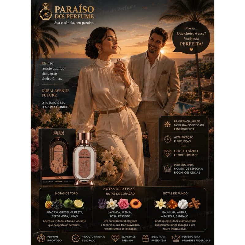 Perfume Árabe Feminino Dubai Avenue Future Ori Arome Original Importado 100ml Extrait De Parfum Alta Fixação