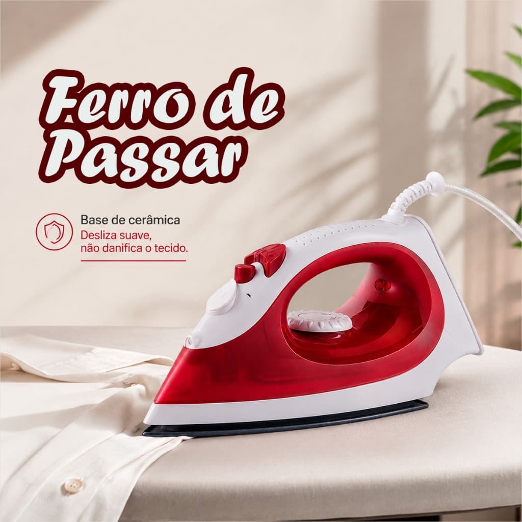 Ferro de Passar A Vapor Base Ferro de Roupa Ceramica Anriaderente Ferro a Vapor 127V Agratto