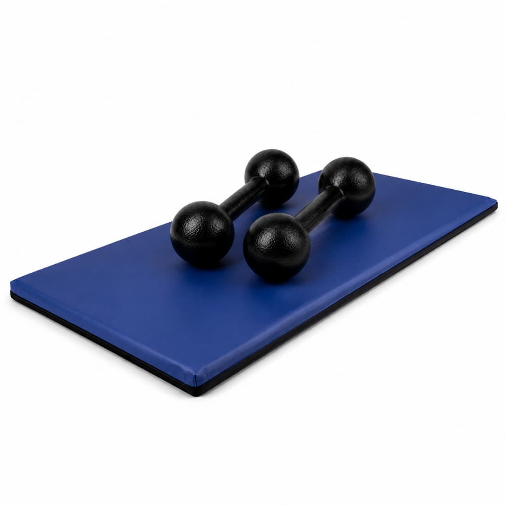 Kit Par Halter Bola Pintado 1kg a 5kg + Colchonete Academia Azul 90x40x3 Treino Funcional Fitness