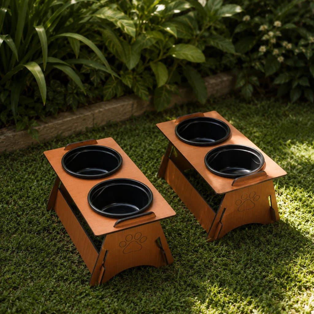 Tigela Comedouro Bebedouro Personalizado Elevado Kit 2 Unidades MDF Para Pets Gato Cachorro Para Agua e Raçao