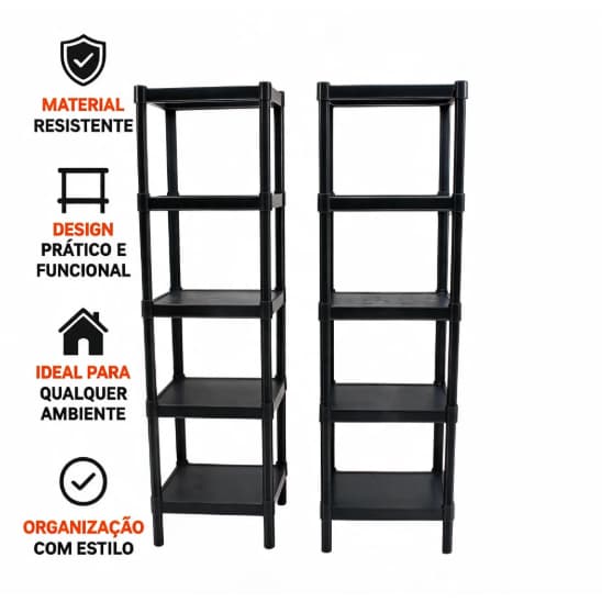 Kit 2 Prateleiras Organizadora 5 Andares Estante Multiuso Preta Banheiro Cozinha Quarto
