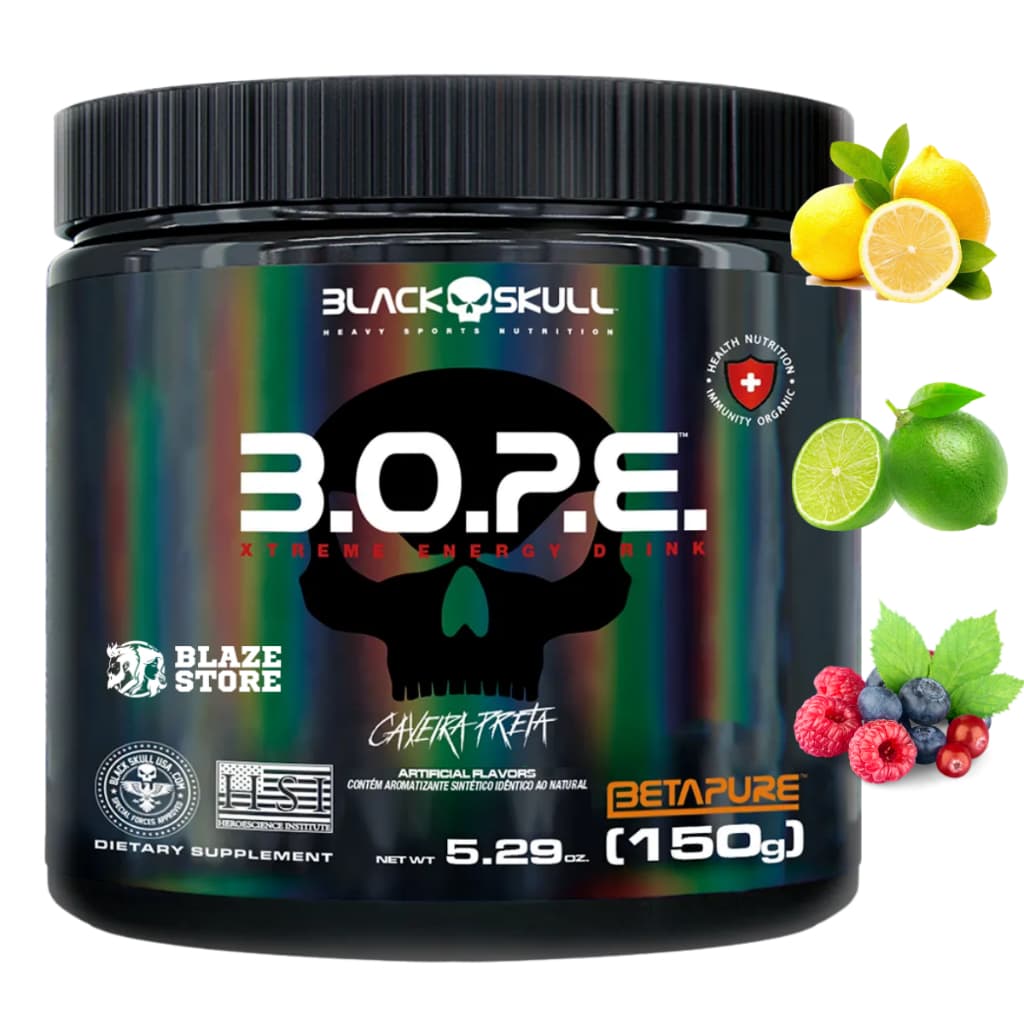 Suplemento Pré Treino B.O.P.E 150g Black Skull Original com Cafeína, Arginina, Taurina, Creatina