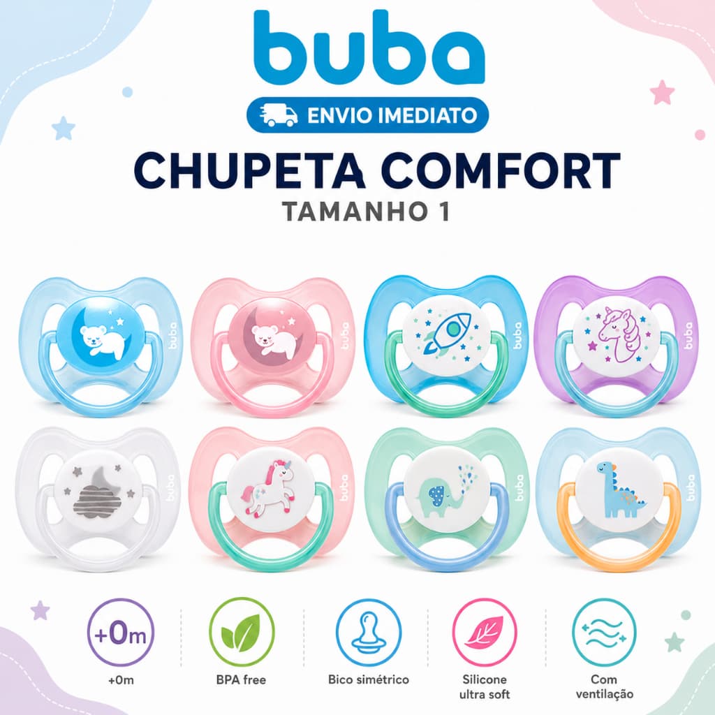 Chupeta Buba Comfort Tam. 1 | BPA Free | 0-6  meses | Silicone Ultra Soft