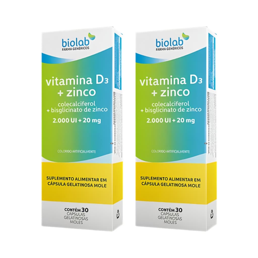 Kit 2 Vitamina D3 + Zinco 2.000UI + 20mg 30 Cápsulas Moles