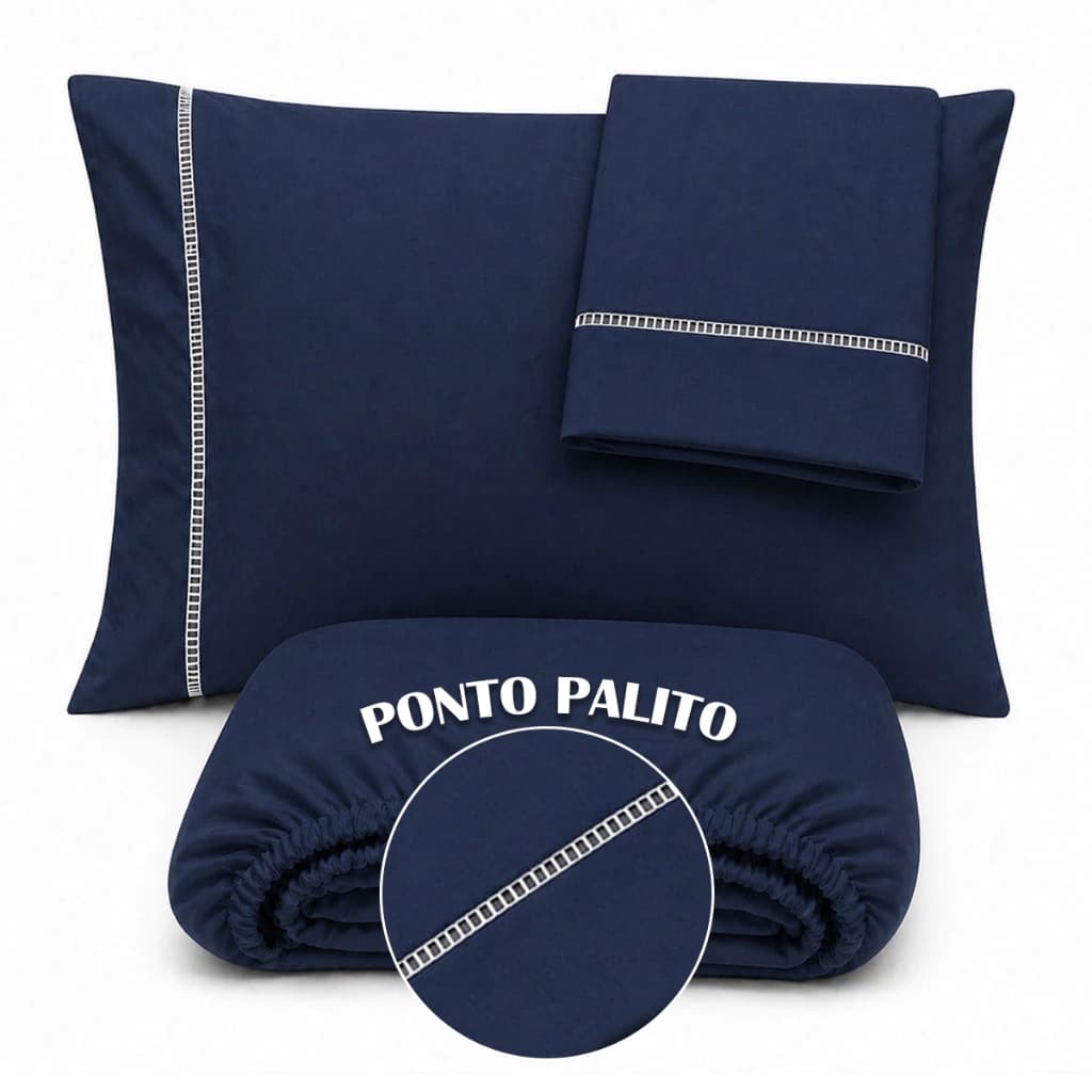 Jogo de Lençol 400 Fios Ponto Palito Cama Solteiro Casal Queen King Micropercal Várias Cores