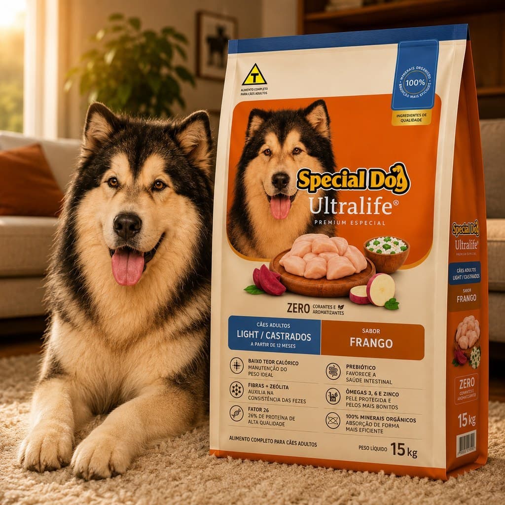 Ração Para Cachorro 15kg Special Dog Ultralife Light Raças Medias e Grandes Frango