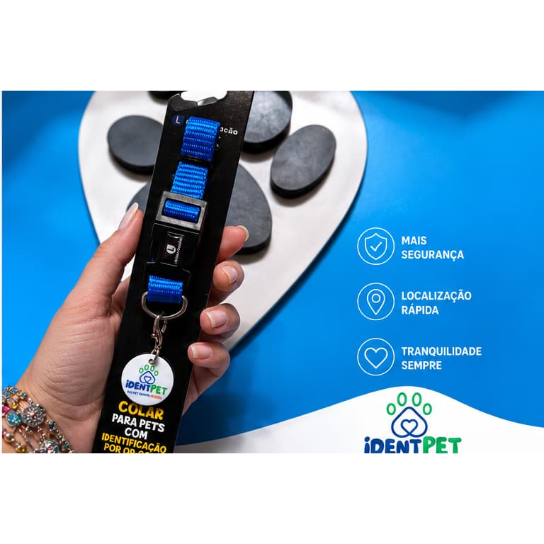 Coleira + Guia + Tag QR Code para Identificação de Cães e Gatos Pingente QR Coleira Ajustável + Guia Resistente + Tag