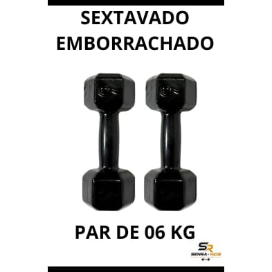 Par de Halteres Sextavados Emborrachados 6kg - Conforto e Design Sofisticado para Academia