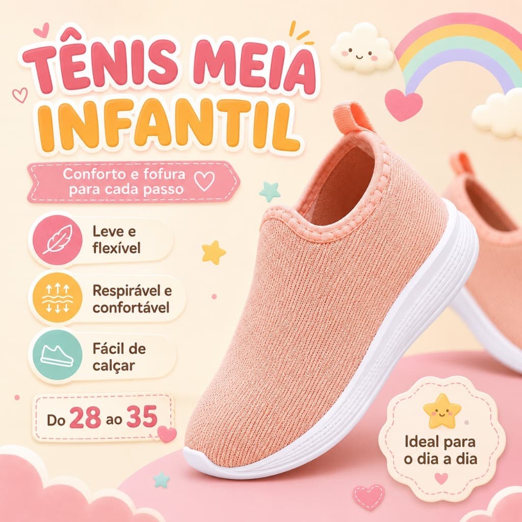 Tenis Meia Calce Fácil Menina Infantil Calce Facil Leve Macio Confortável