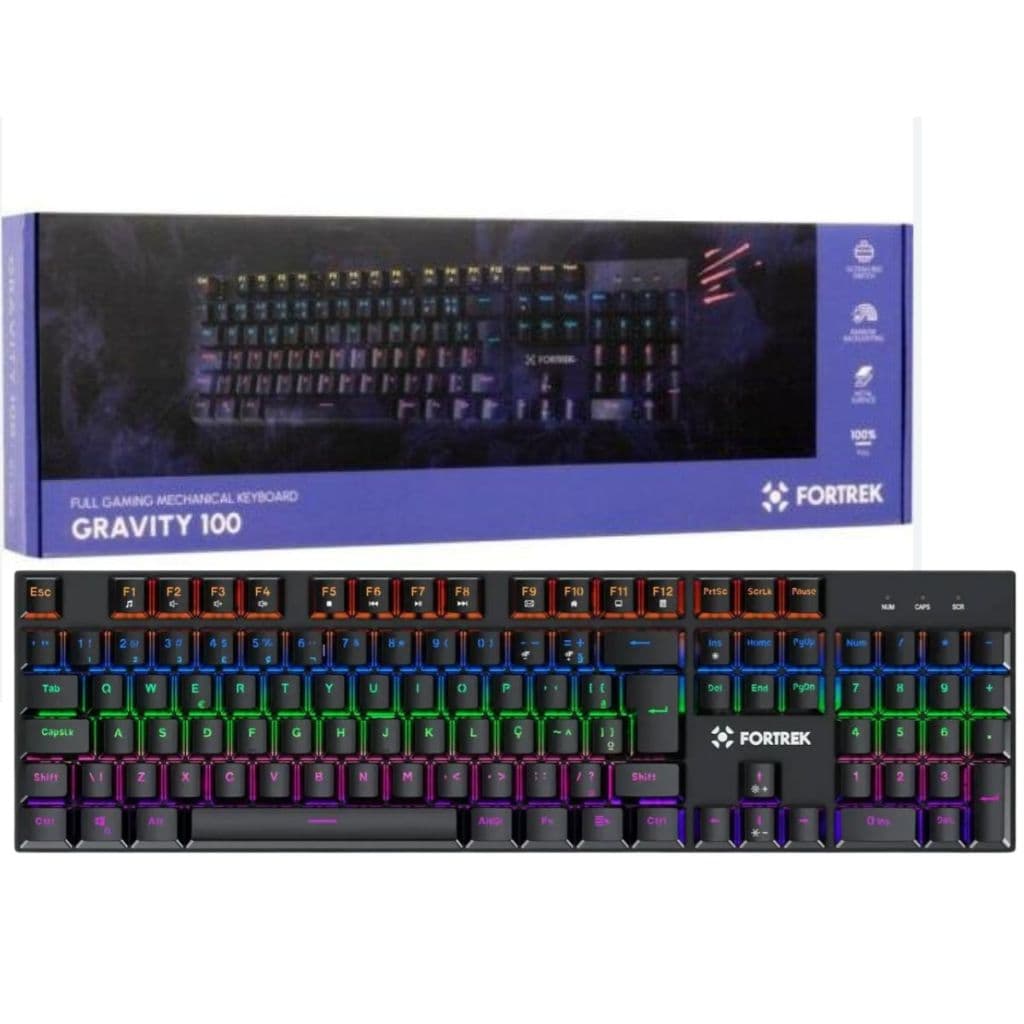 Teclado Gamer Mecânico Gravity 100 RGB Switch Profissional Anti-Ghosting Ergonômico Switch Removível Preto