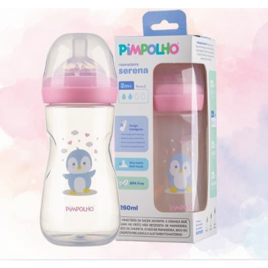Mamadeira Bebê Pimpolho Serena 260ml 2 Meses Anti Cólica Bico Silicone Soft Touch