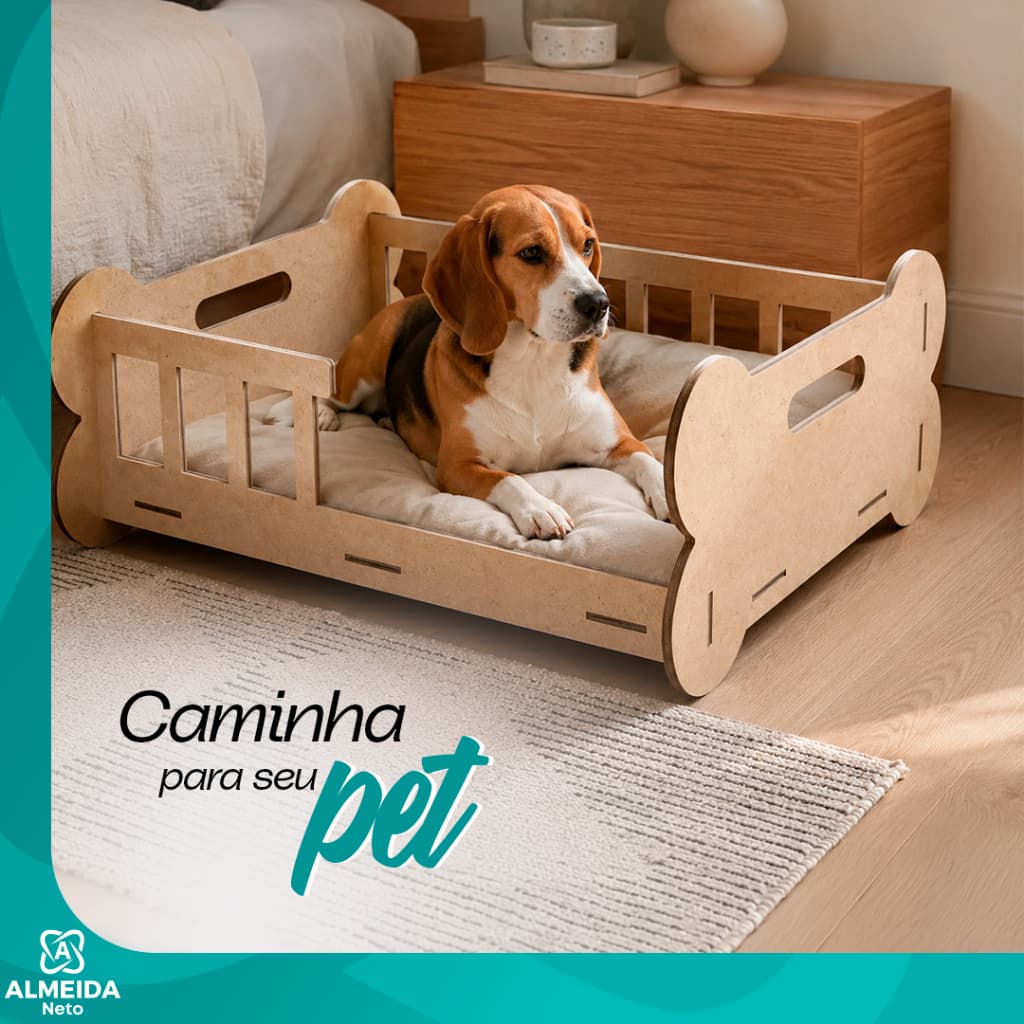 Caminha Cama Casa Toca Pet Cachorro Gato Luxo Madeira MDF Casa Osso Montagem Conforto Facilidade