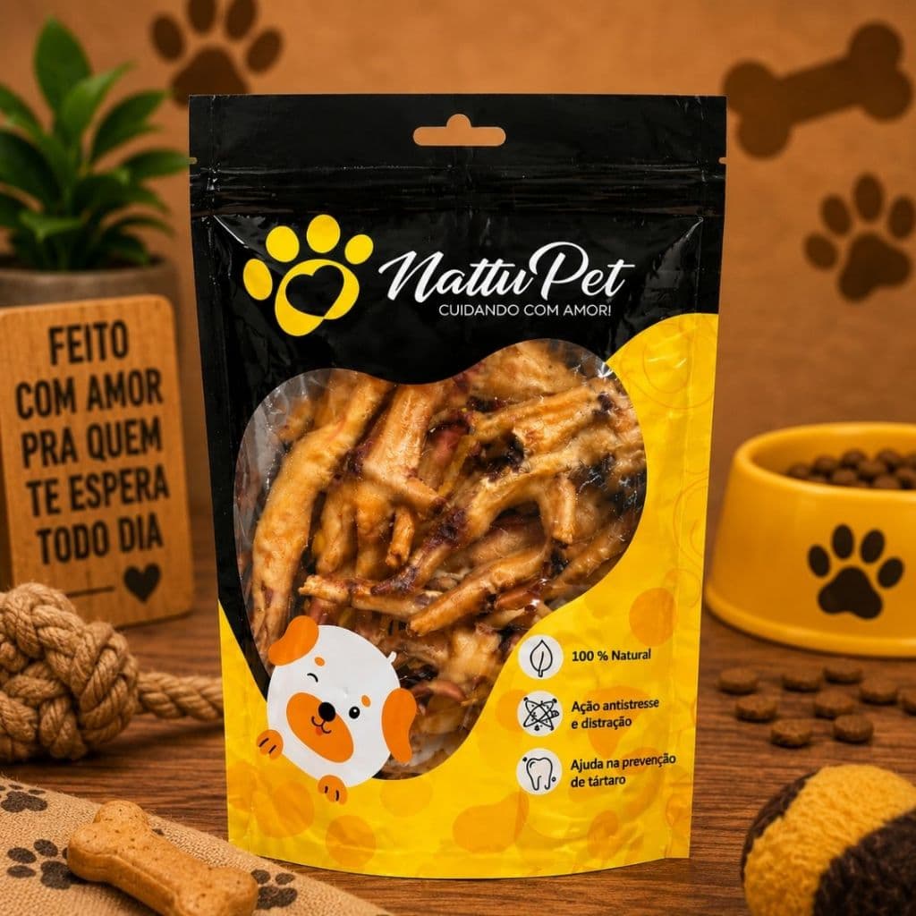 Pé De Galinha Com 4 unidade Na Embalagem Petisco Para Adestramento Mastigáveis Mordedores Garanta já