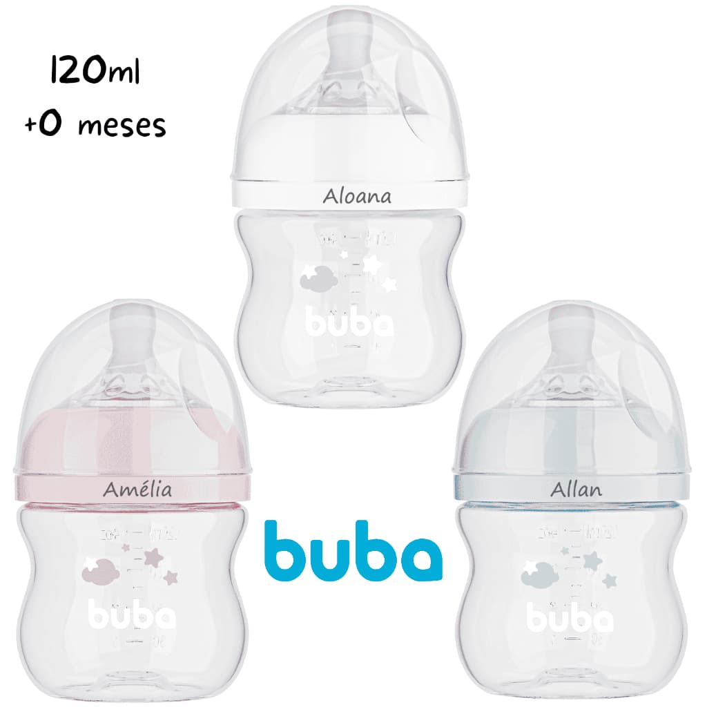 Mamadeira Easy Flow Nuvem +0m 120ml Buba Personalizada Com Nome do Bebê a Laser