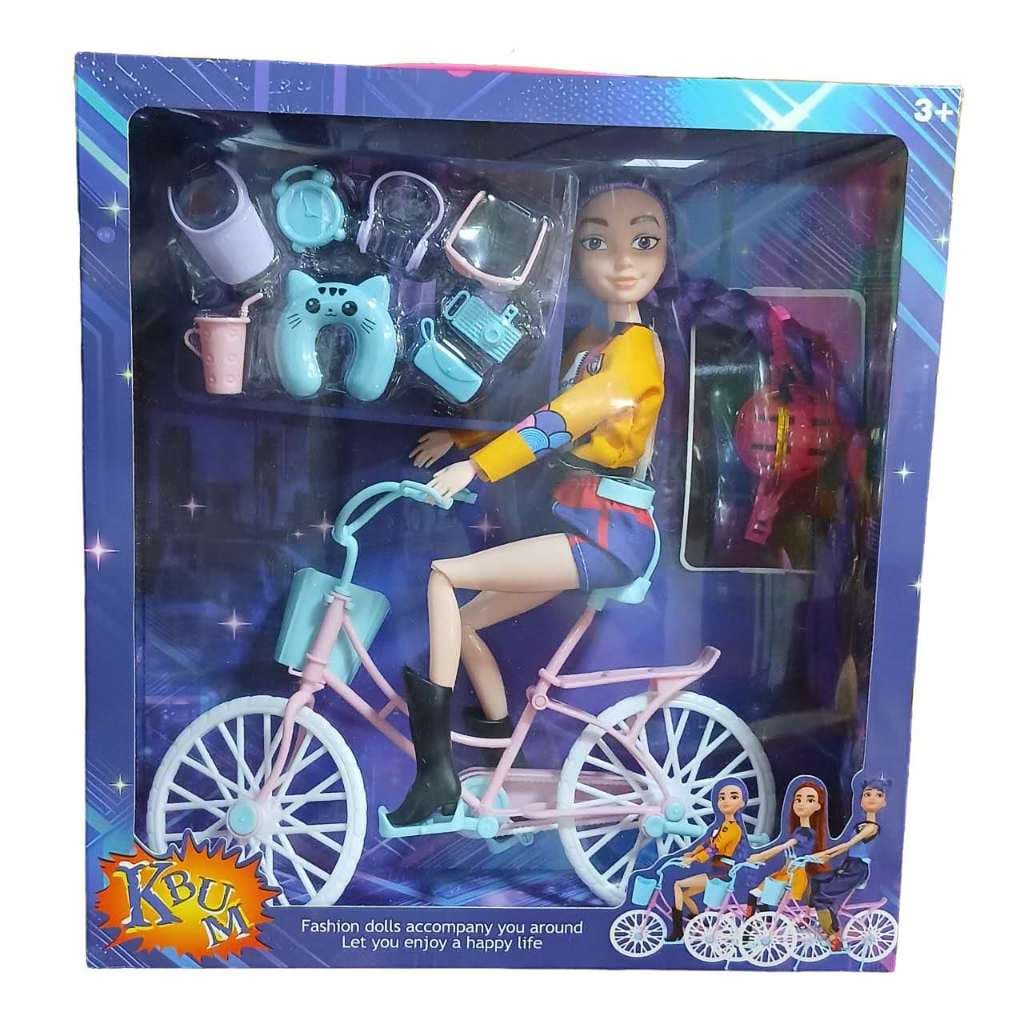 Boneca k-pop Articulada Com Bicicleta E Acessórios De Viagem Brinquedo Menina Kit Completo