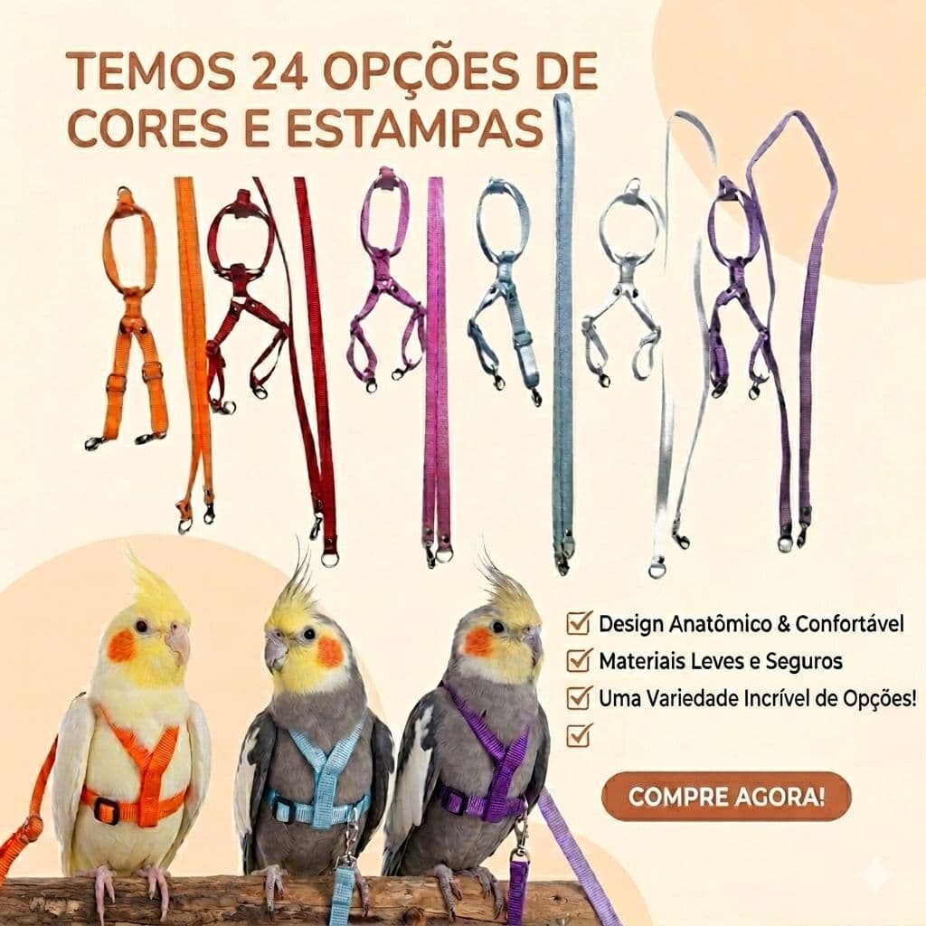Coleira Guia Peitoral Para Calopsitas