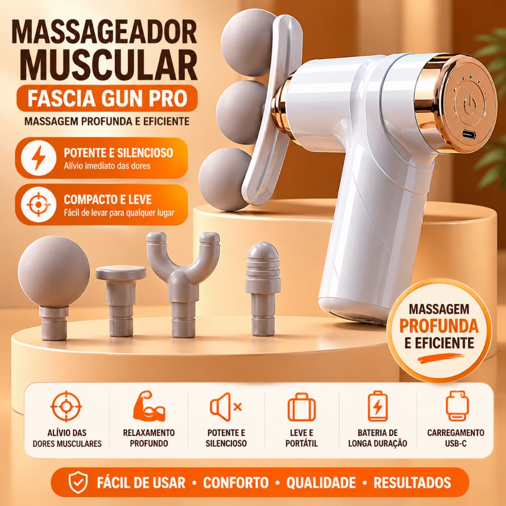 Massageador Muscular Elétrico 5 Esferas Profissional Fascia Gun Portátil Alívio De Dores