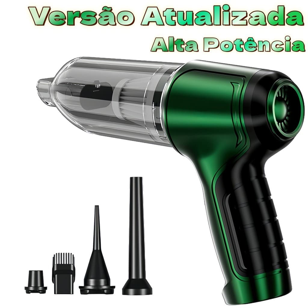 Aspirador Portátil Sem Fio 4 em 1 com Função Soprador de Pó, Alta Potência Ideal para Carro e Casa (Cores Sorteadas)