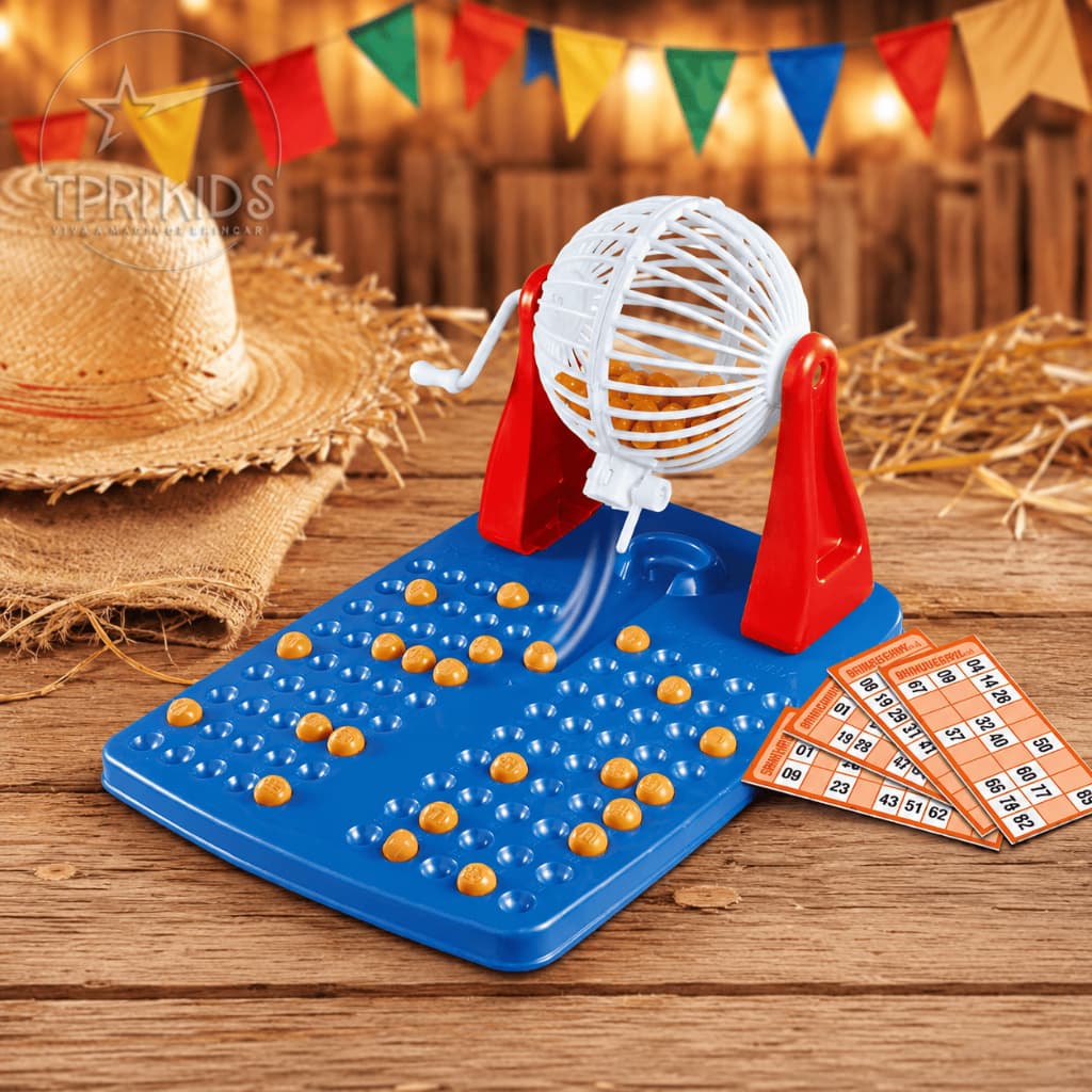 Brinquedo Infantil Bingo 48 Cartelas + 90 Bolinhas Globo Giratório Jogo Menino Menina Família Top 1