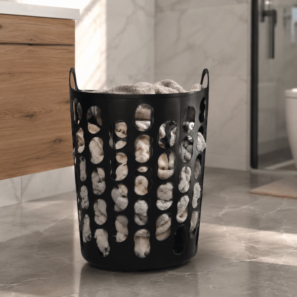 Cesto Organizador Grande Roupa Suja Flexível Alças Vazado Dobrável com Alça Lavanderia Banheiro