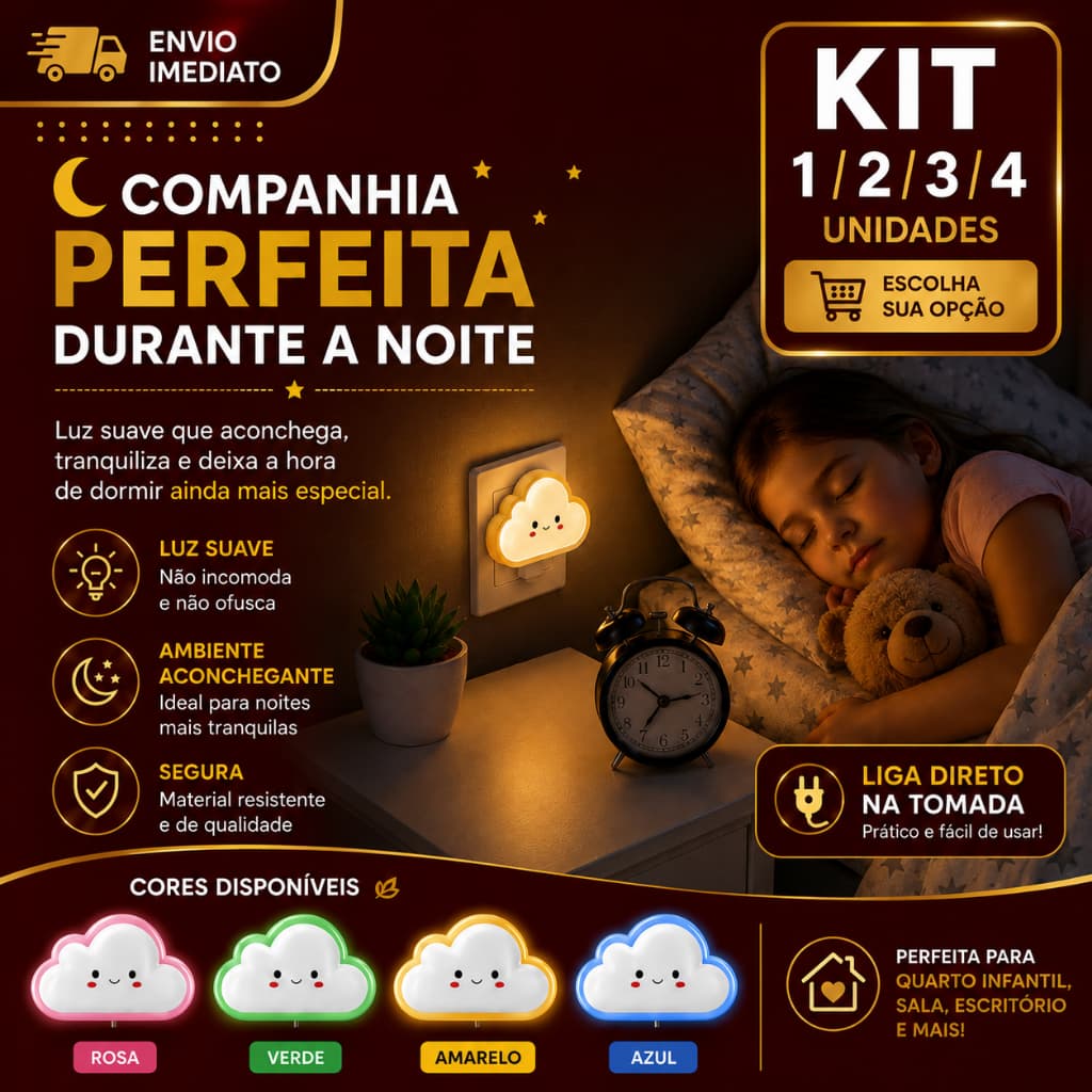 Abajur Nuvem Led Infantil 1/2/3/4 Luz Noturna Tomada Quarto Bebê Crianças Decoração Luminária Decorativa 4 Cores