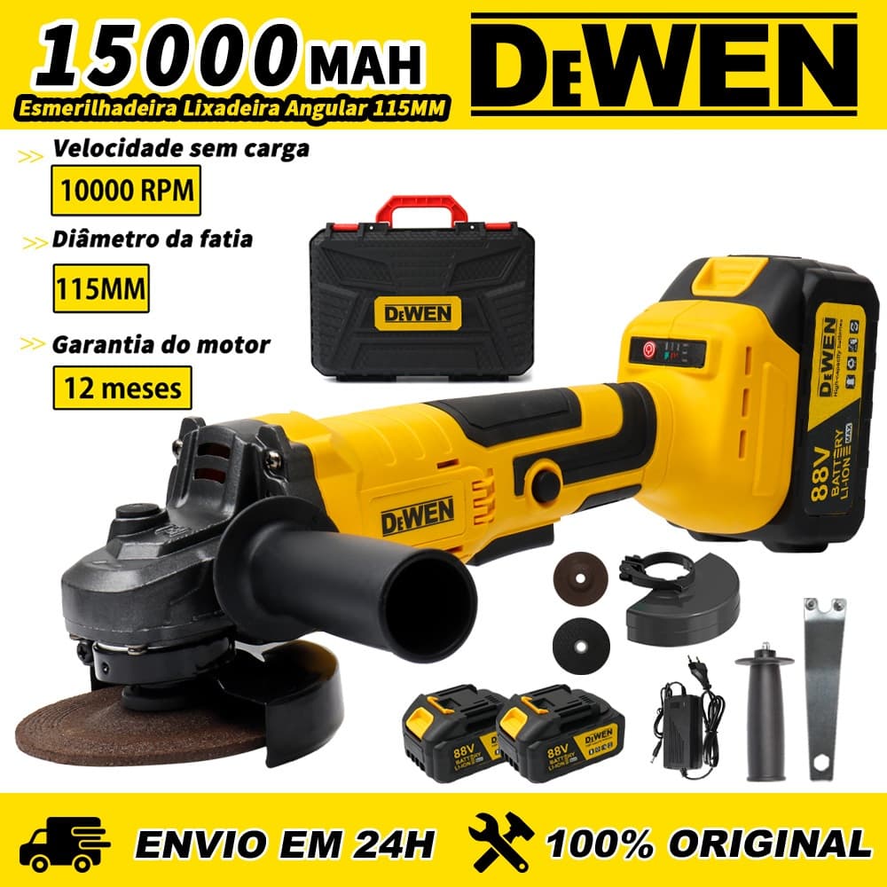 Esmerilhadeira Lixadeira Angular 10000rpm 2 Baterias 88V Brushless Polidora Recarregável
