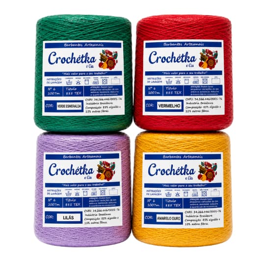 Kit 4 Cones Barbantes Crochétka 1kg Para Crochê e Artesanatos, Qualidade E Maciez - fio 6 ou fio 8