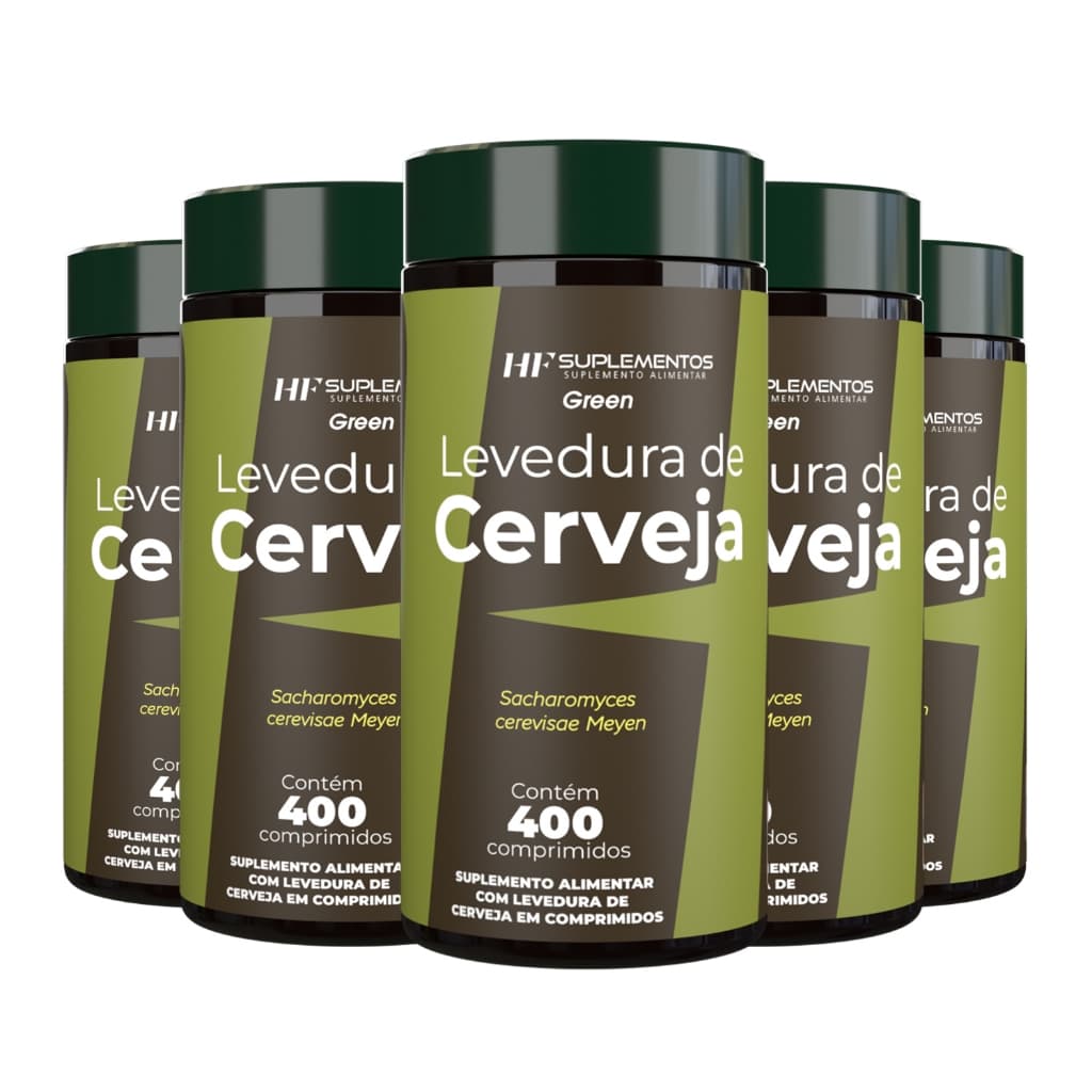 5X LEVEDURA DE CERVEJA GREEN HF SUPLEMENTOS 400 COMPS VITAMINA B1 VITAMINA D