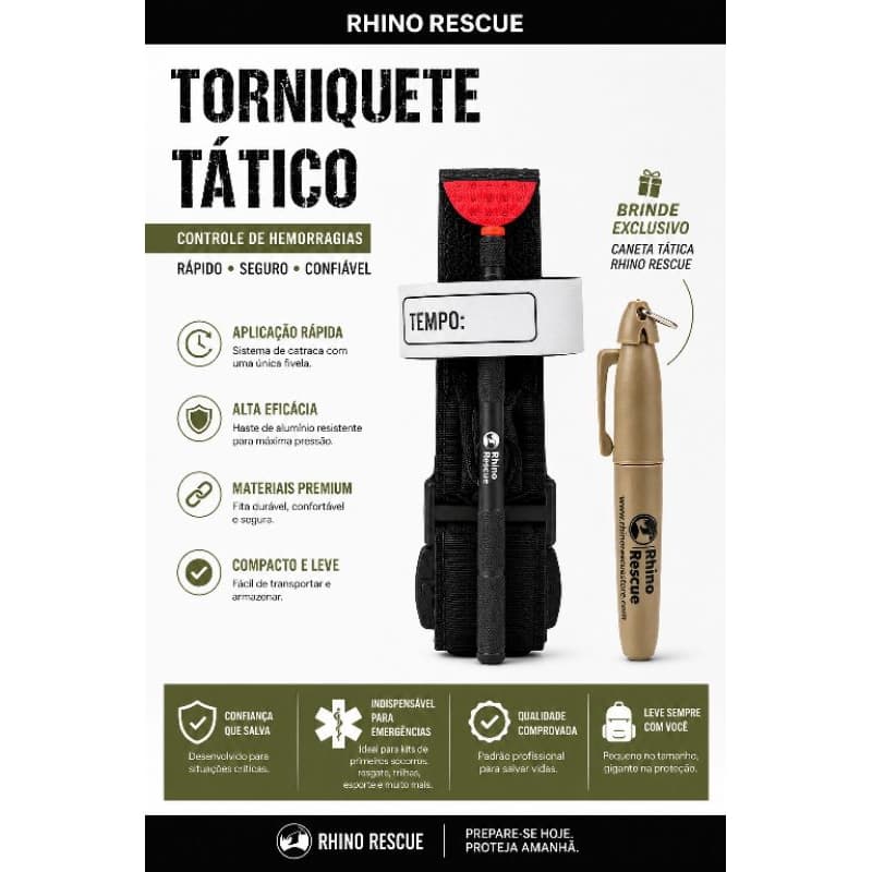 Kit Torniquete Tático de Emergência com Caneta Marcadora | Controle de Hemorragias | Primeiros Socorros, APH e Resgate