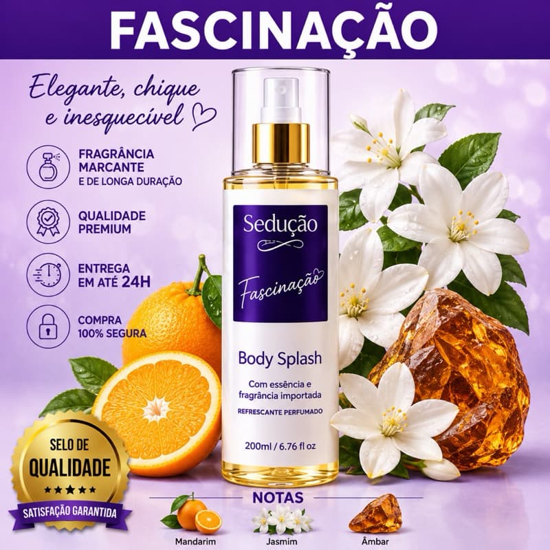 Body Splash Feminino 200ml Cheiro Doce Marcante Tipo Importado