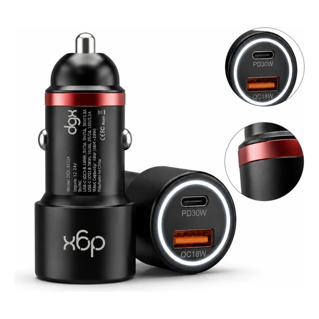 Carregador Veicular Turbo 48W USB-C PD 30W QC 18W Tipo C iPhone Samsung Xiaomi DGX Premium Universal