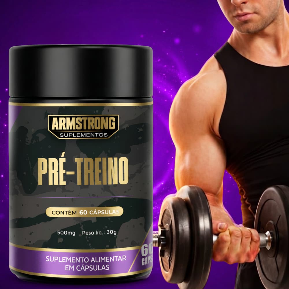 Pré Treino Natural 60 Cápsulas Beterraba Gengibre Guaraná e Feno Grego Armstrong Suplementos - Envio Imediato