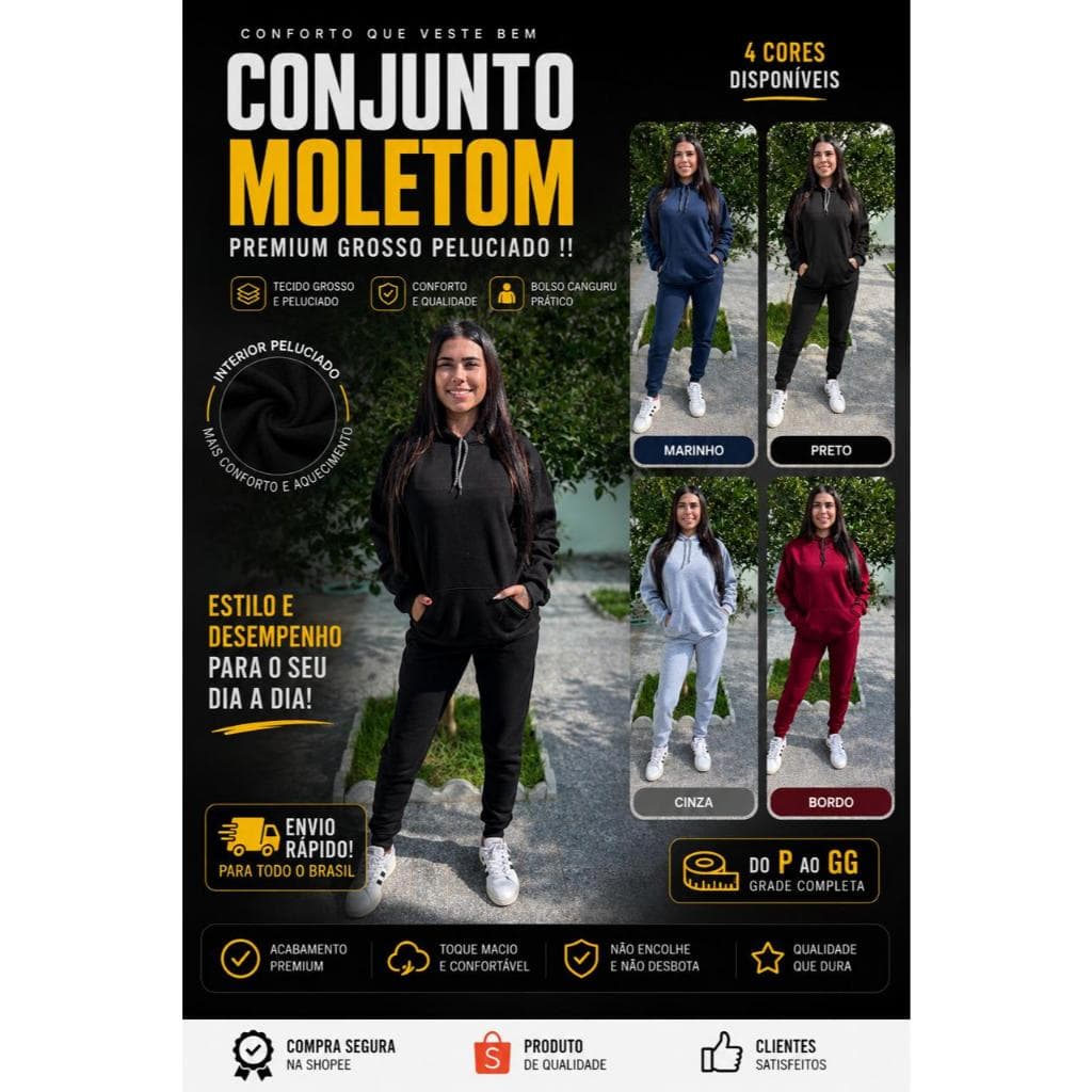 Conjunto Moletom Feminino Casaco Feminino Canguru Blusa de Frio Feminina Moletom Peluciado  P ao G3