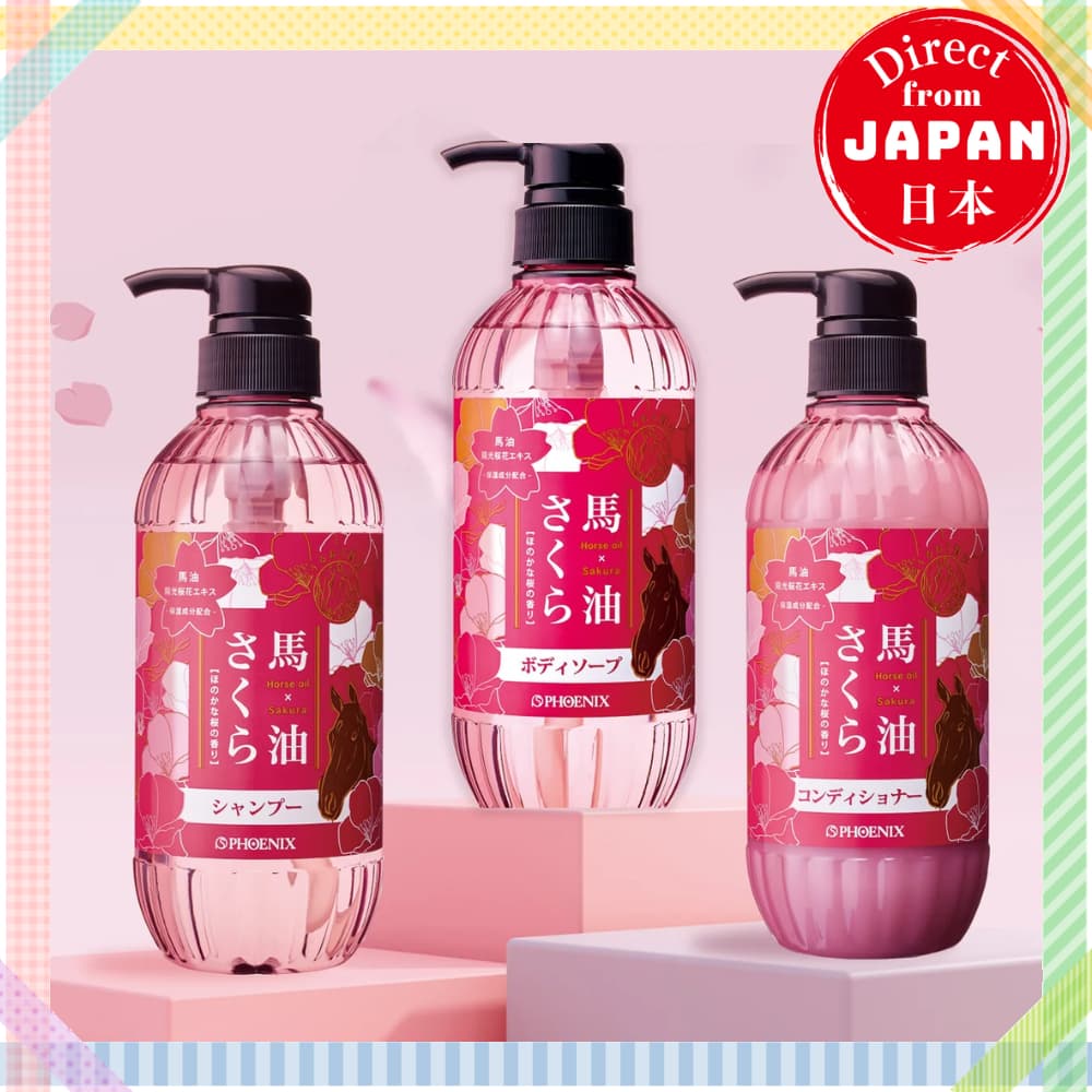 Phoenix Horse Oil Sakura Shampoo / Condicionador / Sabonete Hidratante Japão Reparação Cabelo Seco