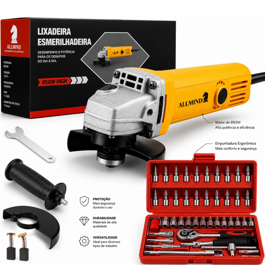 Lixadeira Esmerilhadeira Eletrica 850w Politriz Esmerilhadora Potente Com Acessorios