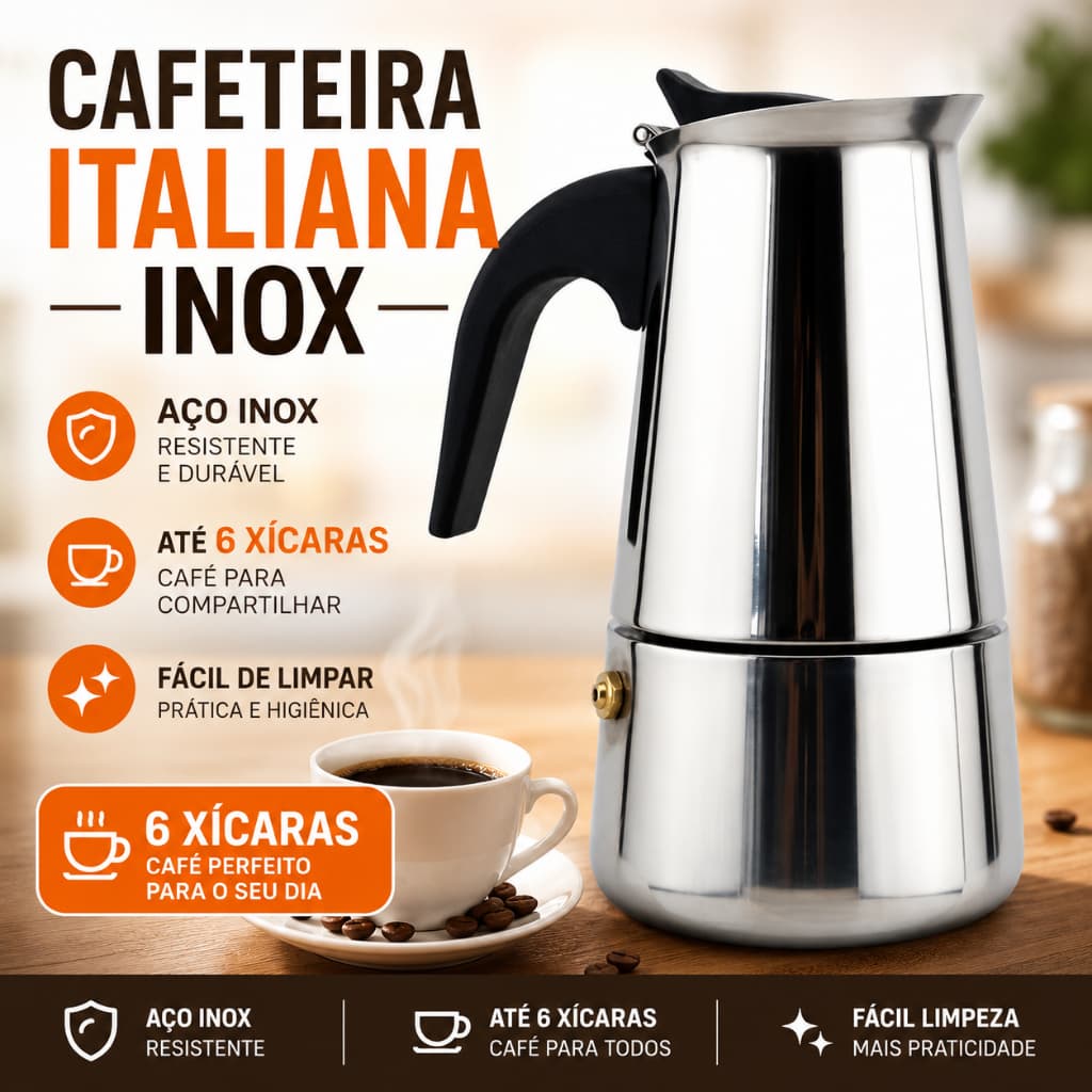 Cafeteira Italiana Inox 300ml 6 Xícaras Moka Café Expresso