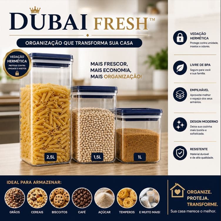 Kit Potes Herméticos  Porta Mantimentos Organizador de Cozinha Conserva Alimentos Tampa Vedação Multiuso