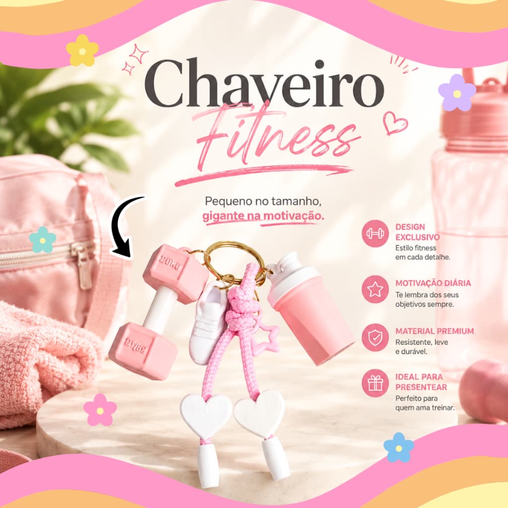 Kit Chaveiro Academia Fitness Halter, Tênis e Garrafinha - Miniatura Lembrancinha Academia Brinde para Clientes Mimo