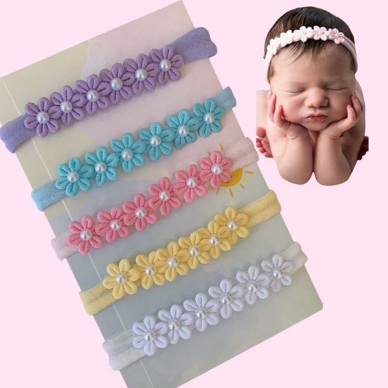 kit com 5 Laços Flora para Bebês na faixa de Meia Confortável,  Enxoval Bebê Menina