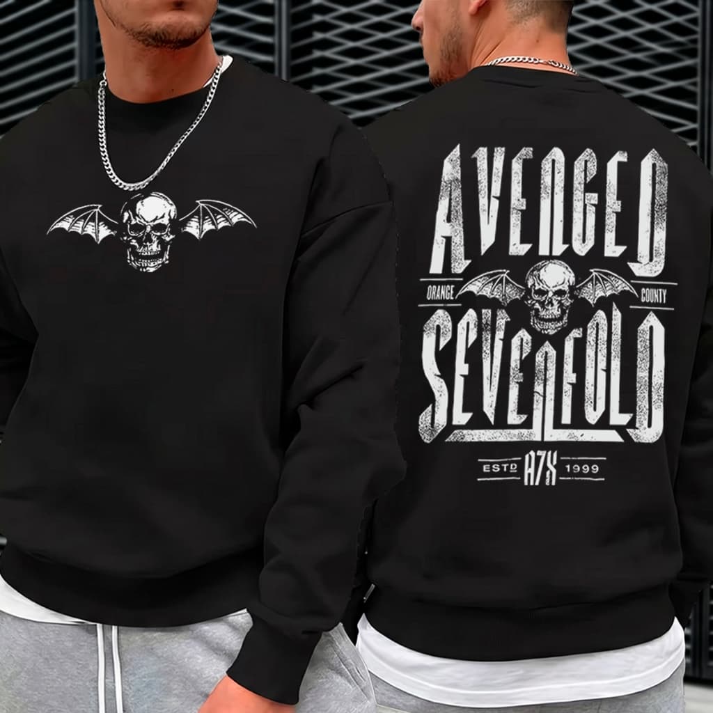 Moletom Masculino Gola Careca Estampado Avenged Sevenfold Skull Band Heavy Metal -Darknezz