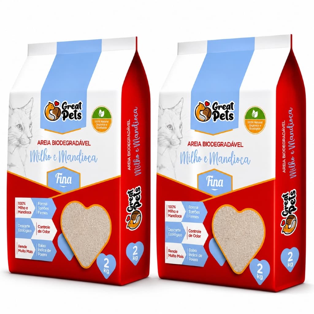 2 Areias Sanitária para Gatos, Alta Absorção e Biodegradável 4kg - Great pets